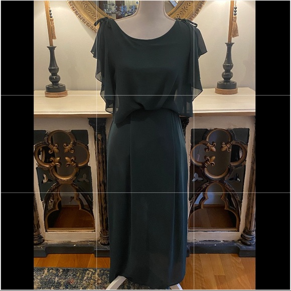 2/$40 La Babite Rich Hunter Green Long Chiffon Dress size 8 - Picture 1 of 6